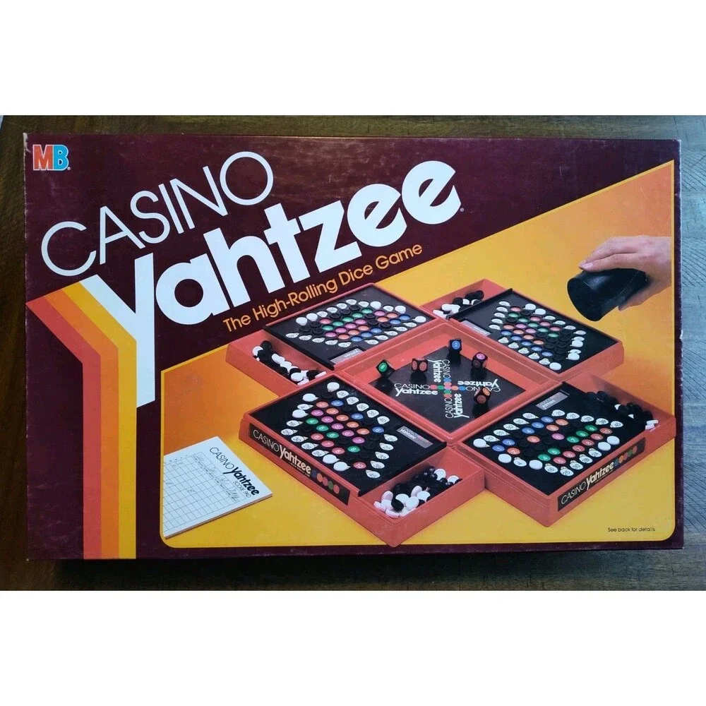 Vintage '86 Casino Yahtzee Game by Milton Bradley Missing 1 Die Dice Cup Cracked